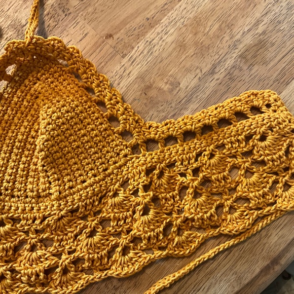 Hand Crafted Crochet Halter Hippie Boho Crop Bikini Floral Top Off the shoulder - Picture 7 of 14